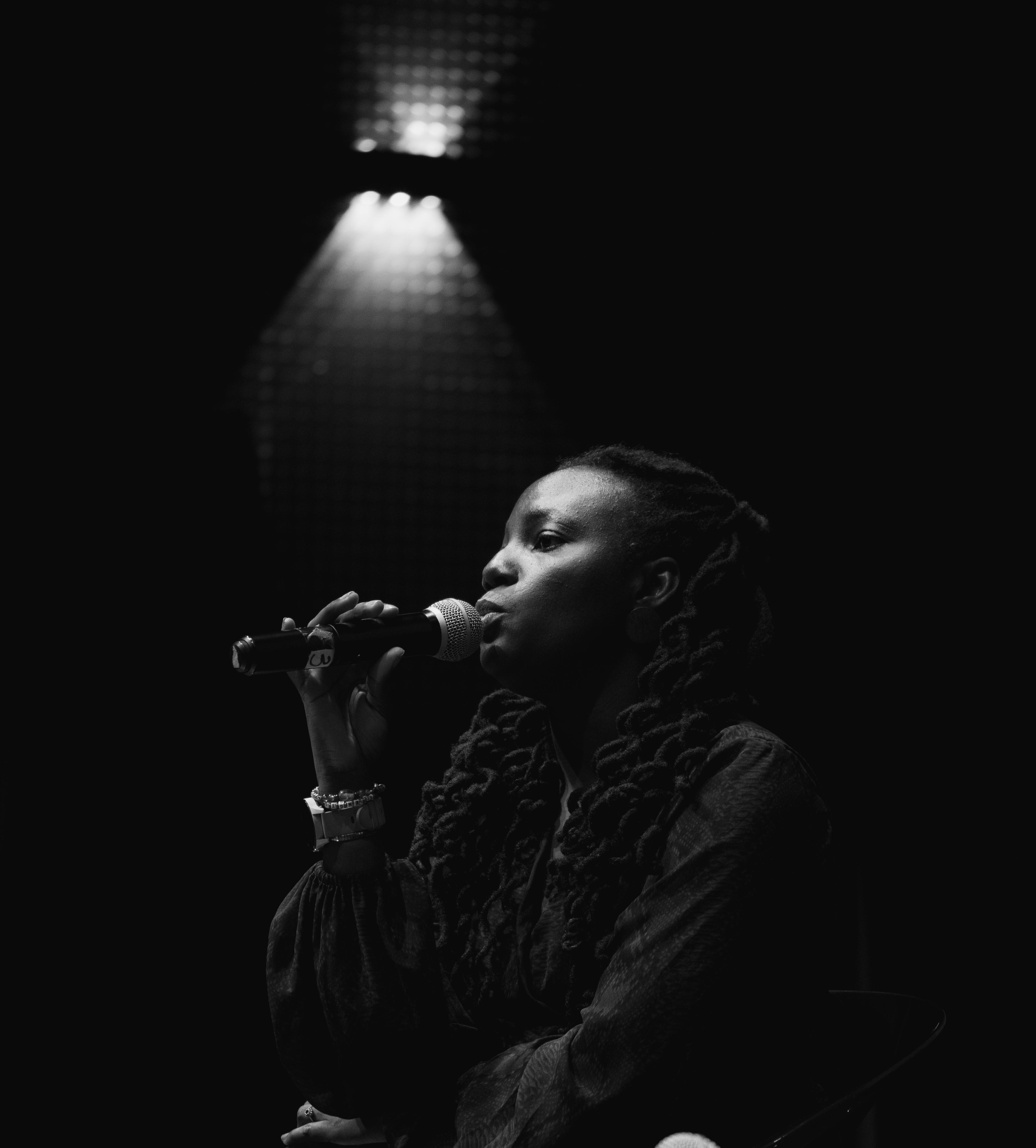Woman in a metallic jacket